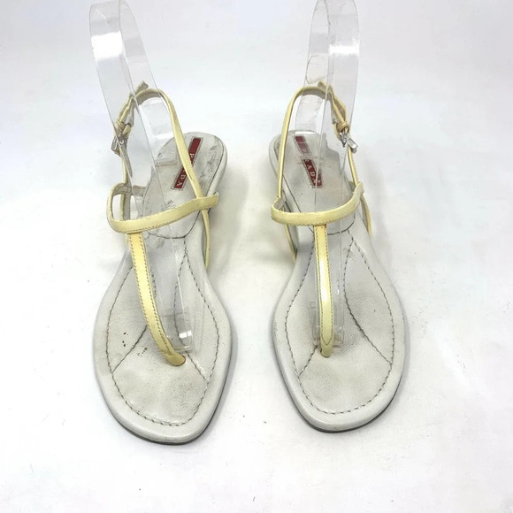Prada Sport Thong Wedge Sandals in Yellow Leather Size US 6.5 *damaged - Picture 2 of 12